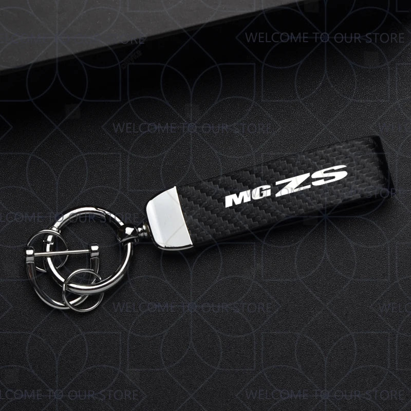 Porte-clés brodé pour MG HS & ZS  - en métal, ornements en cuir et fibre de carbone, accessoires
