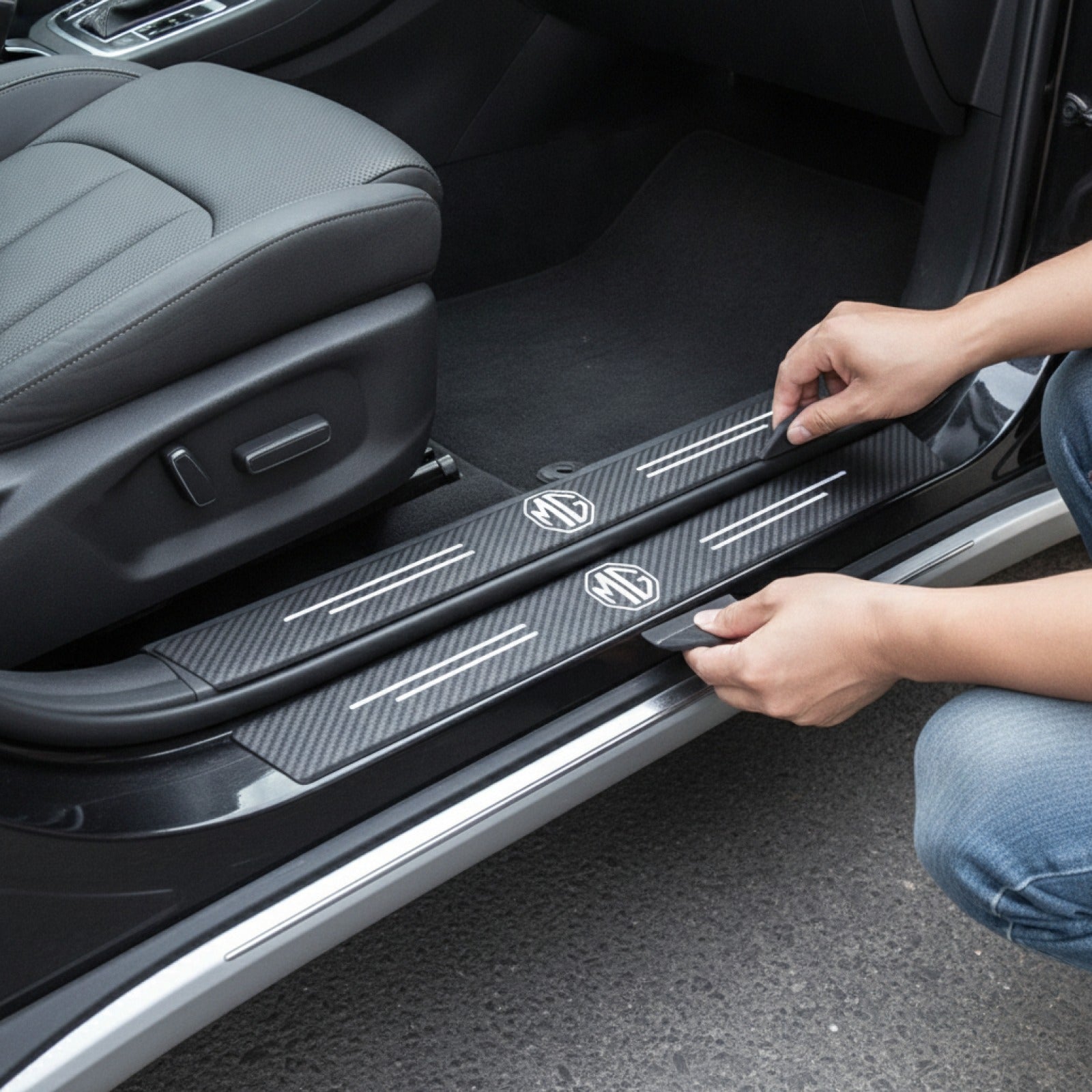 Seuils de porte style fibre de carbone pour MG - Protection anti-rayures